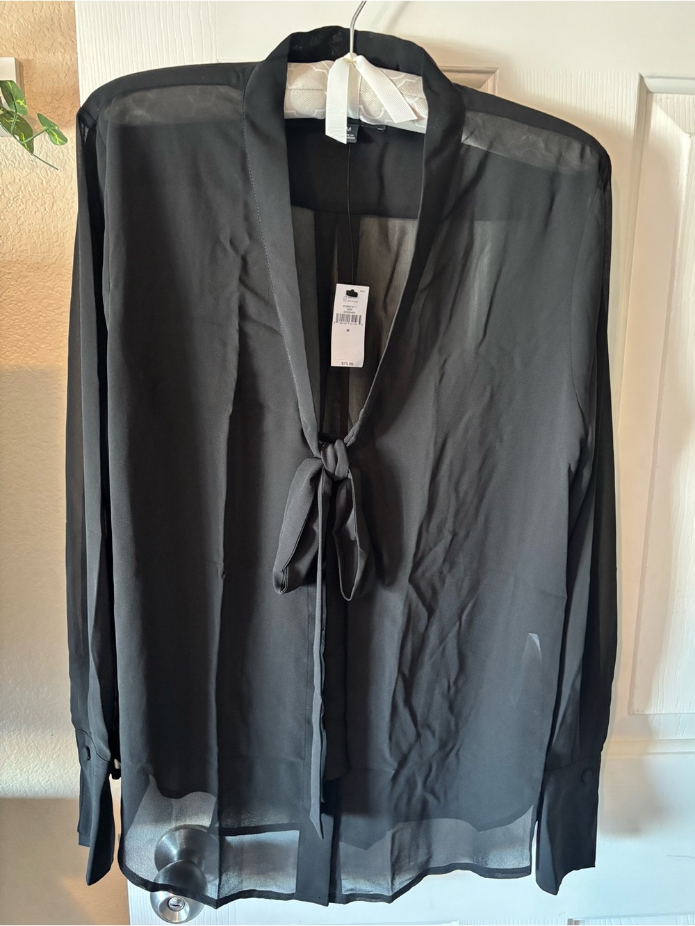 Banana Republic Factory Black Sheer Tie-Front Blouse